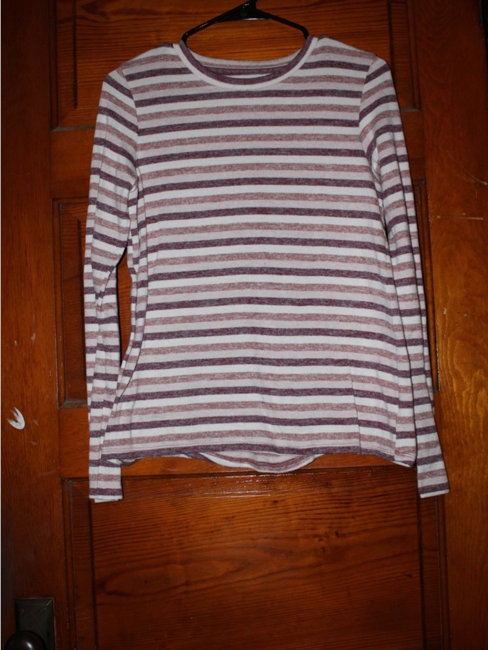 American Eagle Striped Long Sleeve Tee - White & Mauve